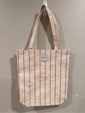 Striped Madewell Canvas Tote Bag in Cream with Navy Pinstripes
